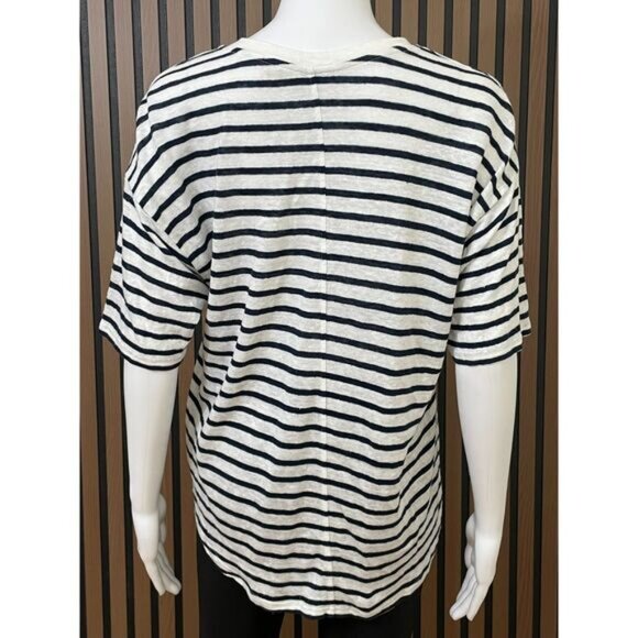 Faherty Oceanside Women's M Blue T-Shirt Linen Striped Oversized Drop Shoulder - Picture 2 of 8